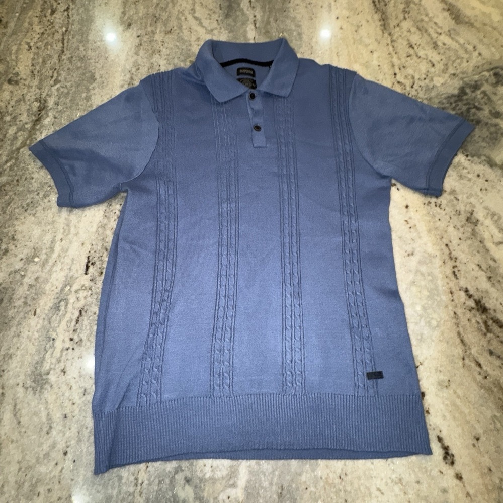 Buffalo David Button Men's Large Blue Rockabilly Polo Shirt Retro Short Sleeve